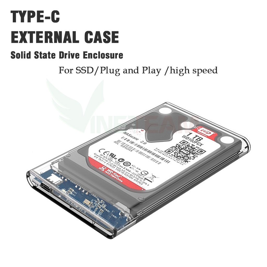Hộp đựng ổ cứng trong suốt đầu Type-C usb 3.0, dùng cho ổ cứng 2.5 inch, HDD box, SSD box, ổ cứng di động -dc4721