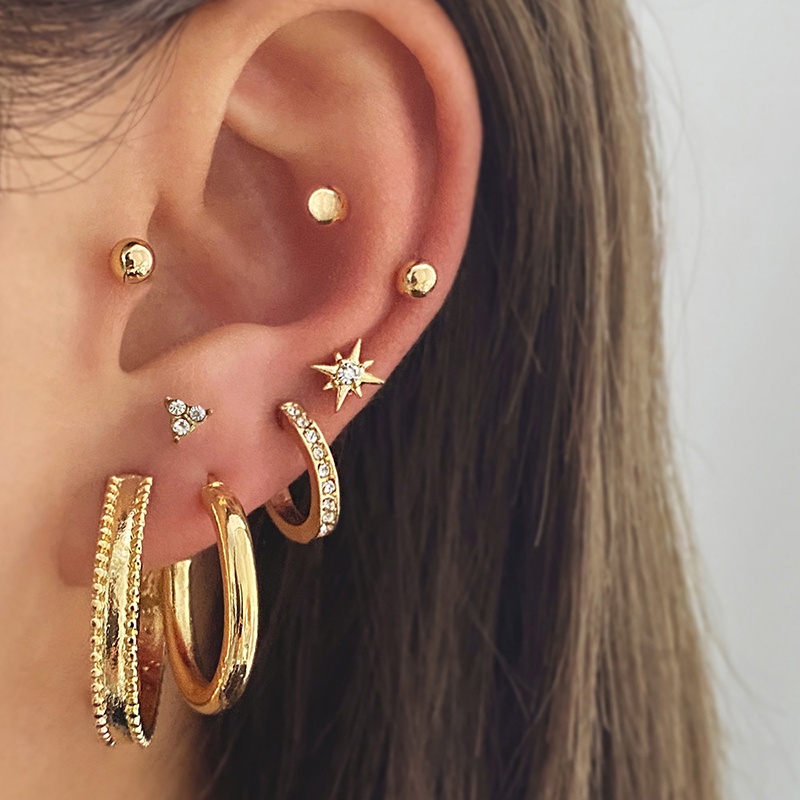 Bông Tai Kim Loại Tua Rua Nhiều Mảnh Đính Đá Phong Cách Âu Mỹ