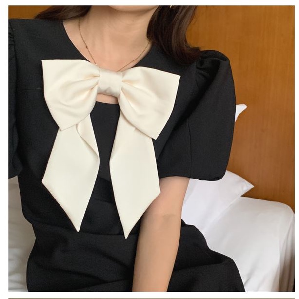 (HÀNG SẴN - ẢNH THẬT) Váy đen phối cổ nơ được may 2 lớp sang trọng, Đầm công sở, đi chơi đẹp