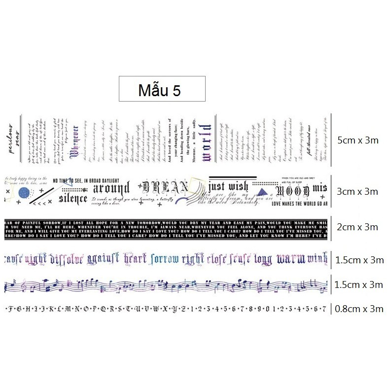 Set băng dính washi tape trang trí planner scrapbook WST111