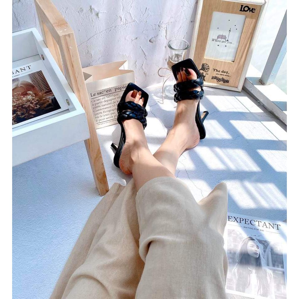 [3 MÀU] Guốc cao gót 5cm quai xoắn bện đan phồng bính gót nhọn mũi vuông đơn giản hot trend 2020 đẹp chảnh đi chơi | BigBuy360 - bigbuy360.vn