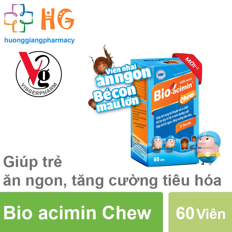 Bioacimin Chew - Viên nhai vị socola, bổ sung chất xơ, tăng hệ miễn dịch cho trẻ (Hộp 60 viên)