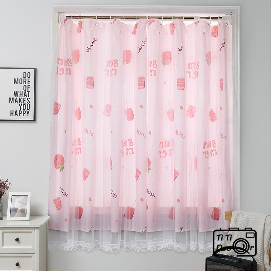 [Tặng Thanh Treo] Rèm Voan Cửa Sổ Hồng TiTi Decor Rèm Cửa 2 Lớp Chống Nắng, Không Cần Khoan