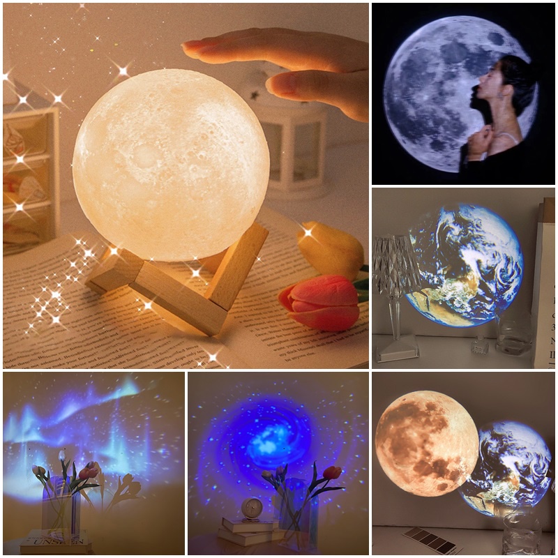 Đèn LED mặt trăng 3D phong cách Bắc Âu dùng cho trang trí phòng ngủ sáng tạo