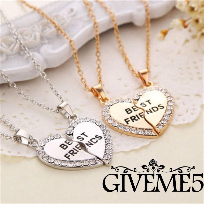 Dây chuyền tình bạn mặt trái tim đôi khắc chữ Best Friend Forever đính đá