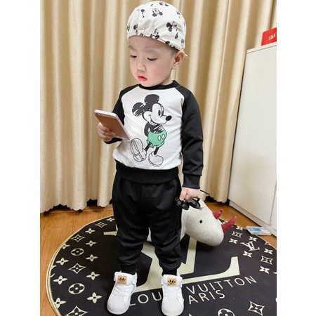 Bộ nỉ da cá cho bé set quần áo nỉ chuột micky cao cấp cho bé