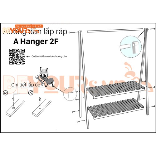 Giá Treo Quần Áo Gỗ BEYOURs Đa Năng - A Hanger 2FL - Nội Thất Kiểu Hàn Lắp Ghép Dễ Dàng