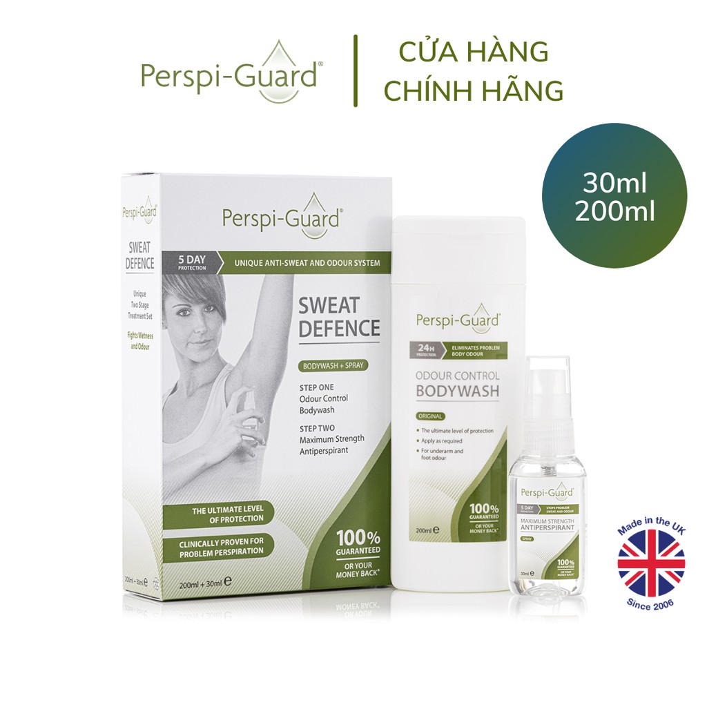 Combo ngăn mồ hôi sữa tắm + xịt khử mùi Perspi-Guard Sweat Defence System 200ml + 30ml