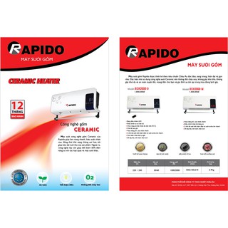 ( CHÍNH HÃNG HÀNG CÓ SẴN) MÁY SƯỞI GỐM RAPIDO CẢM ỨNG RCH2000D