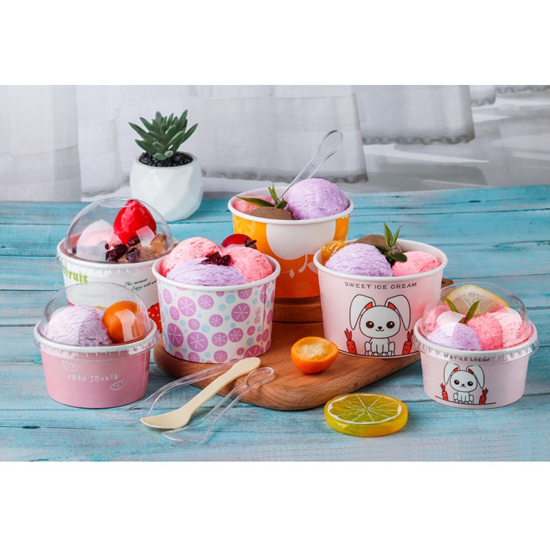 Sỉ 100 cốc cừu có nắp, cốc giấy đựng kem, cốc giấy dùng 1 lần đựng bánh kem, cupcake