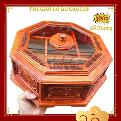 Khay Đựng Bánh Kẹo Ngày Tết bằng Gỗ Hương Trạm Cá Chép- khay đựng mứt tết bằng gỗ -- ảnh thức tế 100%