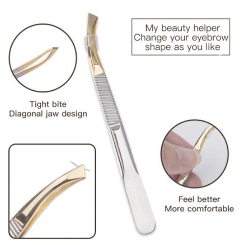 1PC Stainless Steel Tweezers with Oblique Mouth Design Bite Tightly Plucking Eyebrows Grafting Eyelashes Beauty Tool