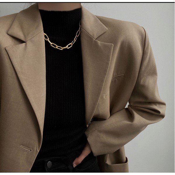 Vòng cổ choker bản dày thiết kế kiểu dáng hình học phong cách punk thời trang