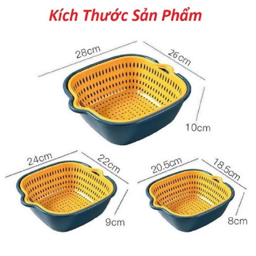 Combo Rổ 6 Món, Rổ Nhựa Chậu Ráo Nước Hai Lớp Đựng Rau, Hoa Quả  K226