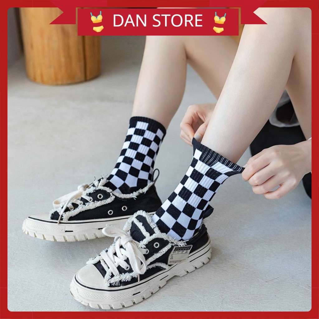 Tất nữ  TẶNG QUÀTất Nữ cổ cao cotton len tăm caro phong cách hàn quốc MÃ T18