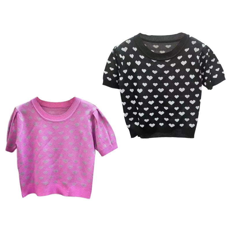 Áo Croptop Dệt Kim Tay Ngắn Cổ Tròn Dáng Rộng Thoải Mái Thời Trang Mùa Hè Cho Nữ