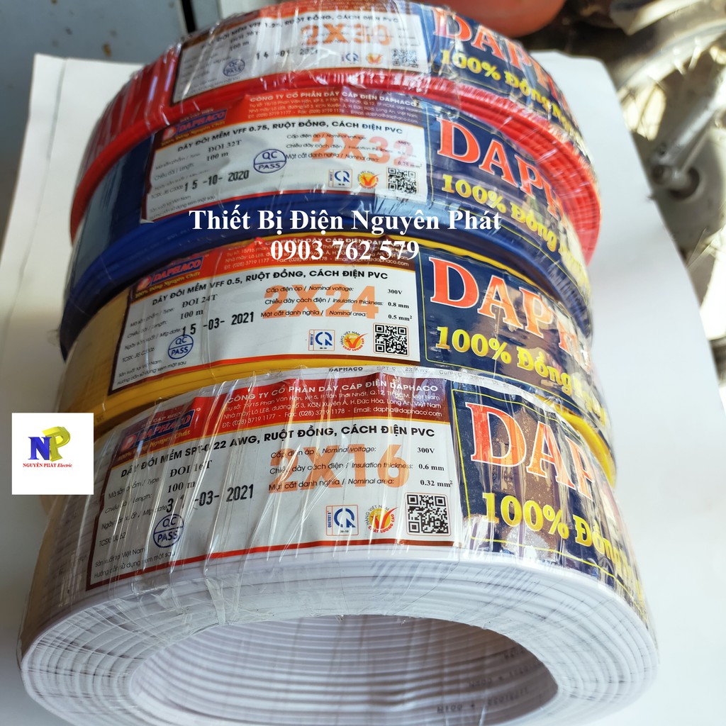 Dây Điện Đôi Mềm DAPHACO 2x0.5mm ,2x0.75mm, 2x1mm, 2X1.5mm- Bán Lẻ Theo Mét