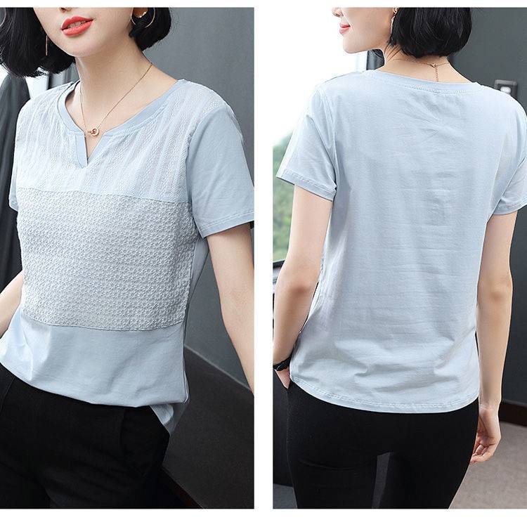 Áo Thun Tay Ngắn Cổ Chữ V Màu Sắc Đơn Giản Chất Liệu Cotton Cao Cấp Thời Trang Cho Phụ Nữ Trung Niên