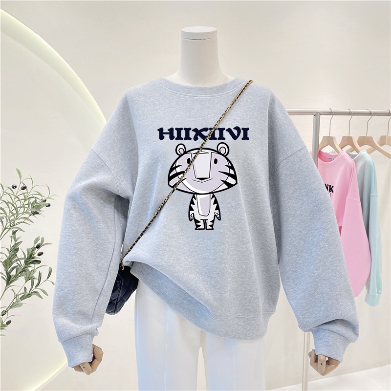 NRVP Áo Thun Nữ Dài Tay Dáng Rộng In Hình Phong Cách Hàn Quốc Mới