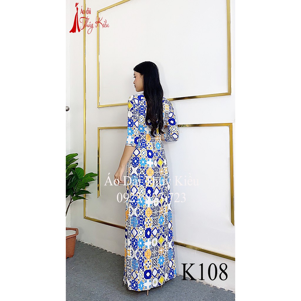 Áo dài cách tân nữ truyền thống thiết kế may sẵn tết nền xanh cô ba sài gòn K108 mềm mại co giãn áo dài giá rẻ