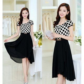 Đầm xòe maxi chấm bi kèm belt xinh xắn