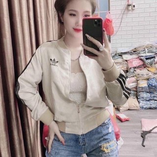 Áo khoác bomber logo phối sọc da lộn