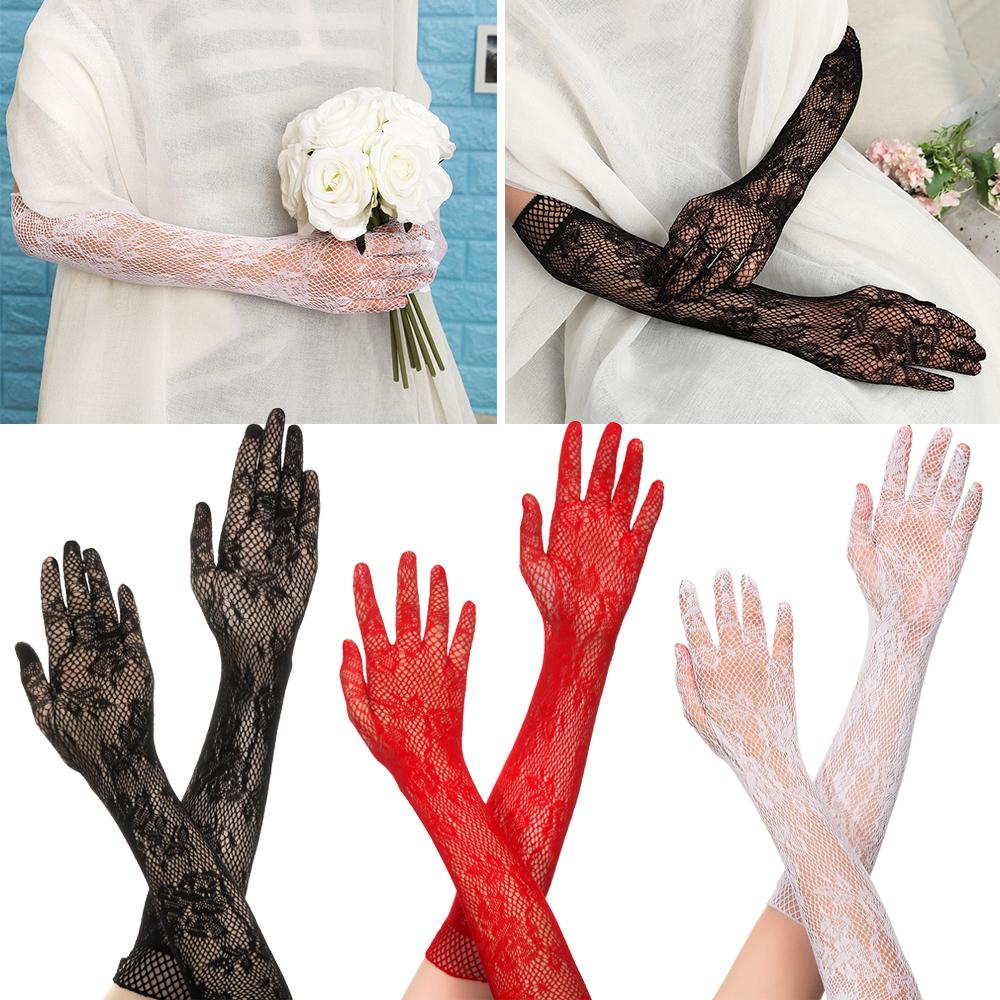 1 Đôi Găng Tay Lưới Dài In Hoa Thời Trang Halloween / Giáng Sinh