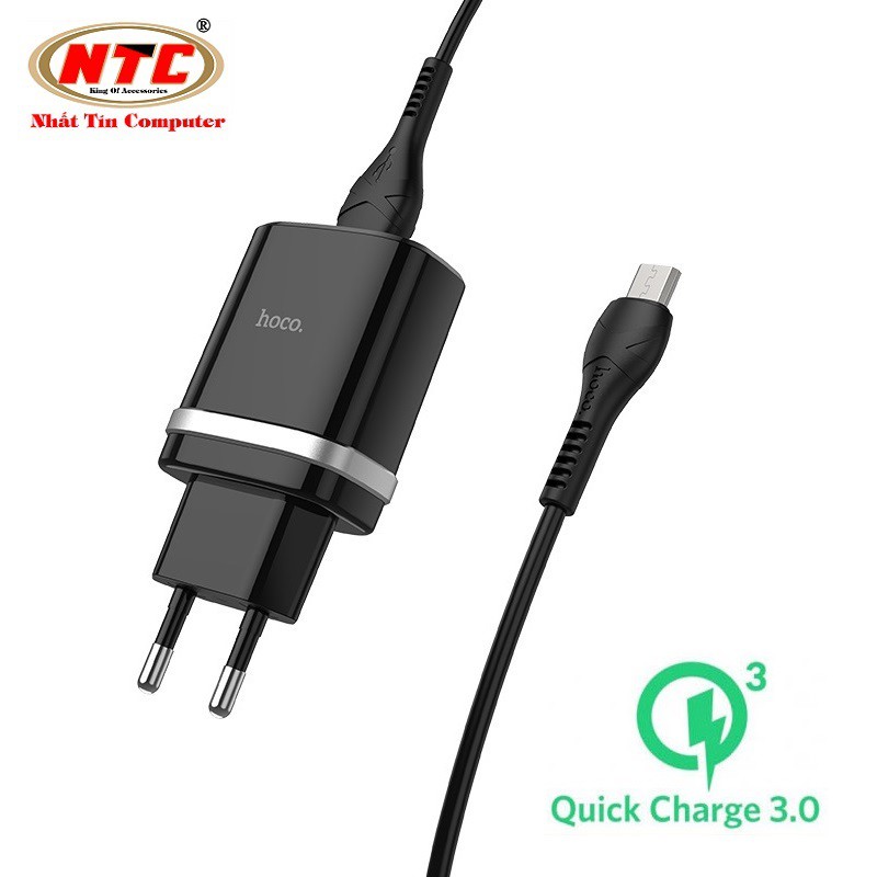 Bộ cốc sạc nhanh và cáp sạc cổng microUSB Hoco C12Q hỗ trợ QC3.0 3A 18W - Hàng chính hãng