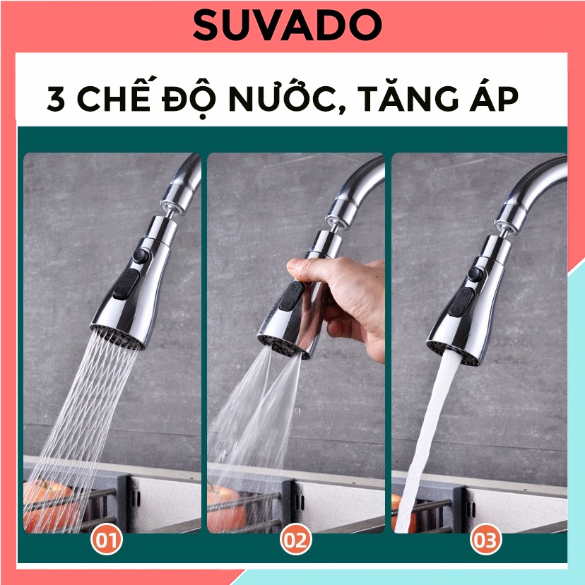 Đầu Vòi Phun Nước Nối Dài 3 Chế Độ Tiết Kiệm Nước Xoay 360 Độ Tiện Dụng Cho Nhà Bếp V4 SUVADO