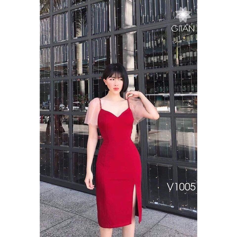 Đầm body dự tiệc cổ tim tay cánh tiên sang trọng | BigBuy360 - bigbuy360.vn