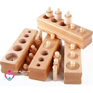 SẬP GIÁ] Set 4 bộ núm trụ Montessori bằng gỗ cho bé (bản mini dùng tại nhà)