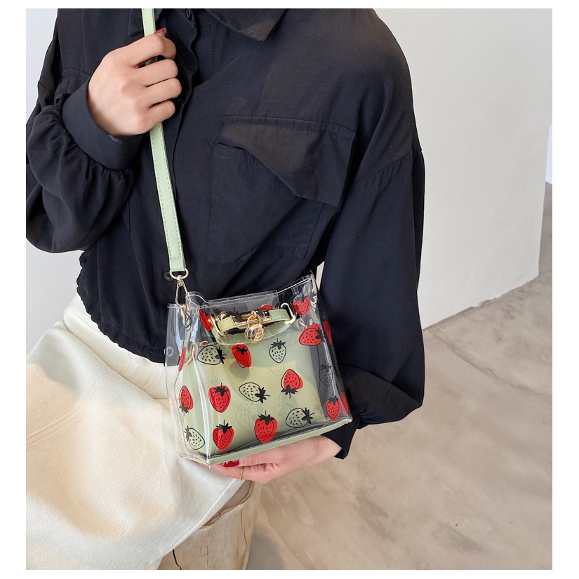 Women's Bag Messenger Bag 2021 New Tide Net Red Summer Strawberry Jelly Transparent Bag Fashion Water Bucket Ladies Shou