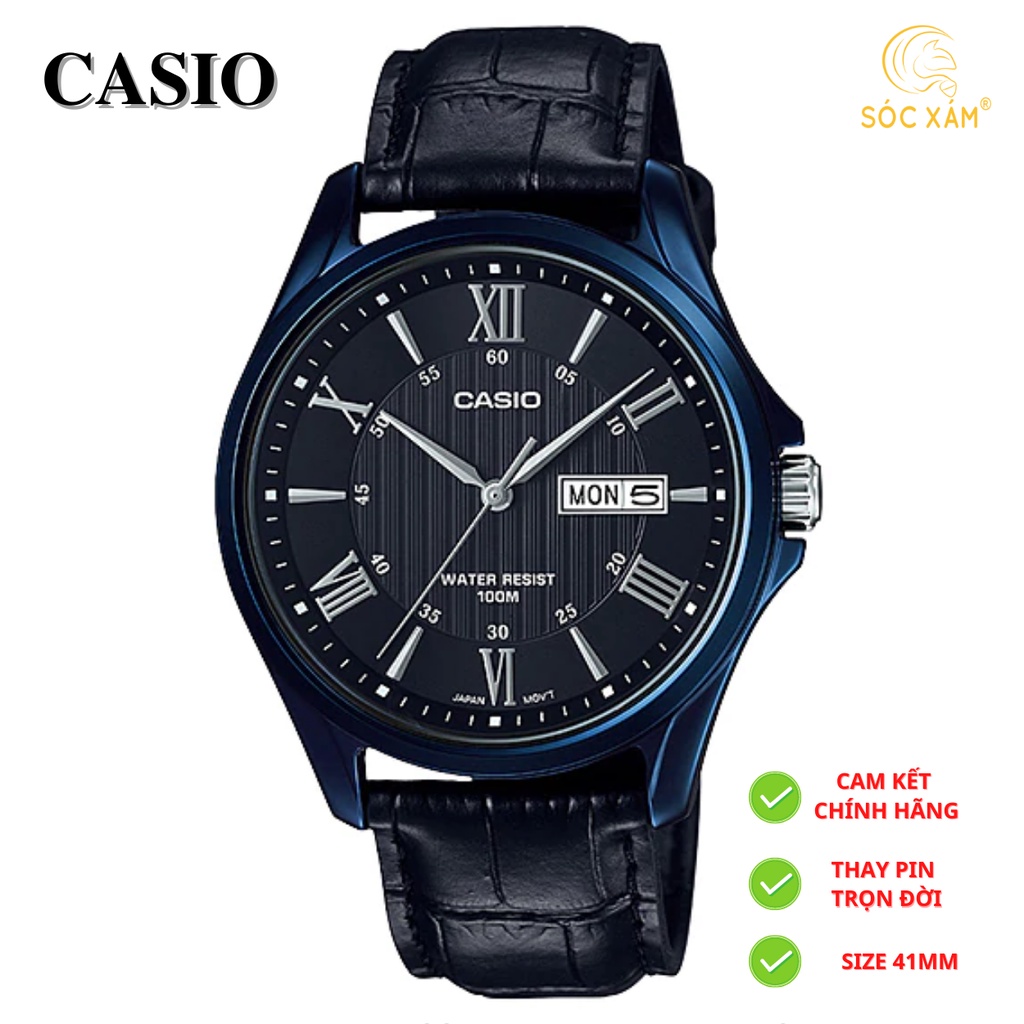 Đồng hồ nam thể thao ❤️ Đồng hồ đeo tay nam thời trang chính hãng Casio MTP-1384BUL-1A dây da rẻ