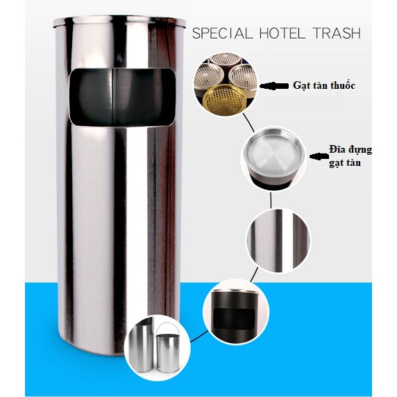 Thùng rác inox có gạt tàn thuốc lá cao cấp