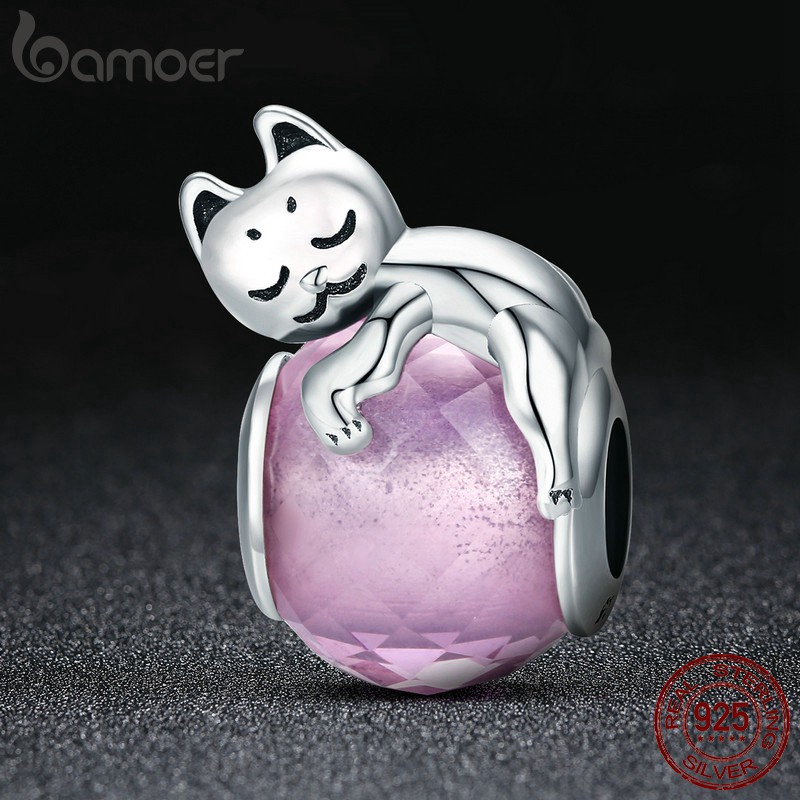BAMOER Hạt Charm bạc 925 Hình Mèo Dễ Thương