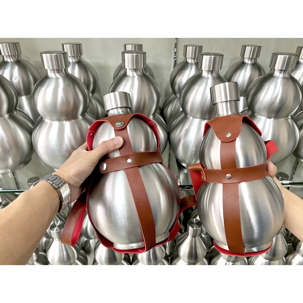Hồ Lô Inox 304 - Hồ Lô Đựng Rượu - Tặng Kèm Bao Da