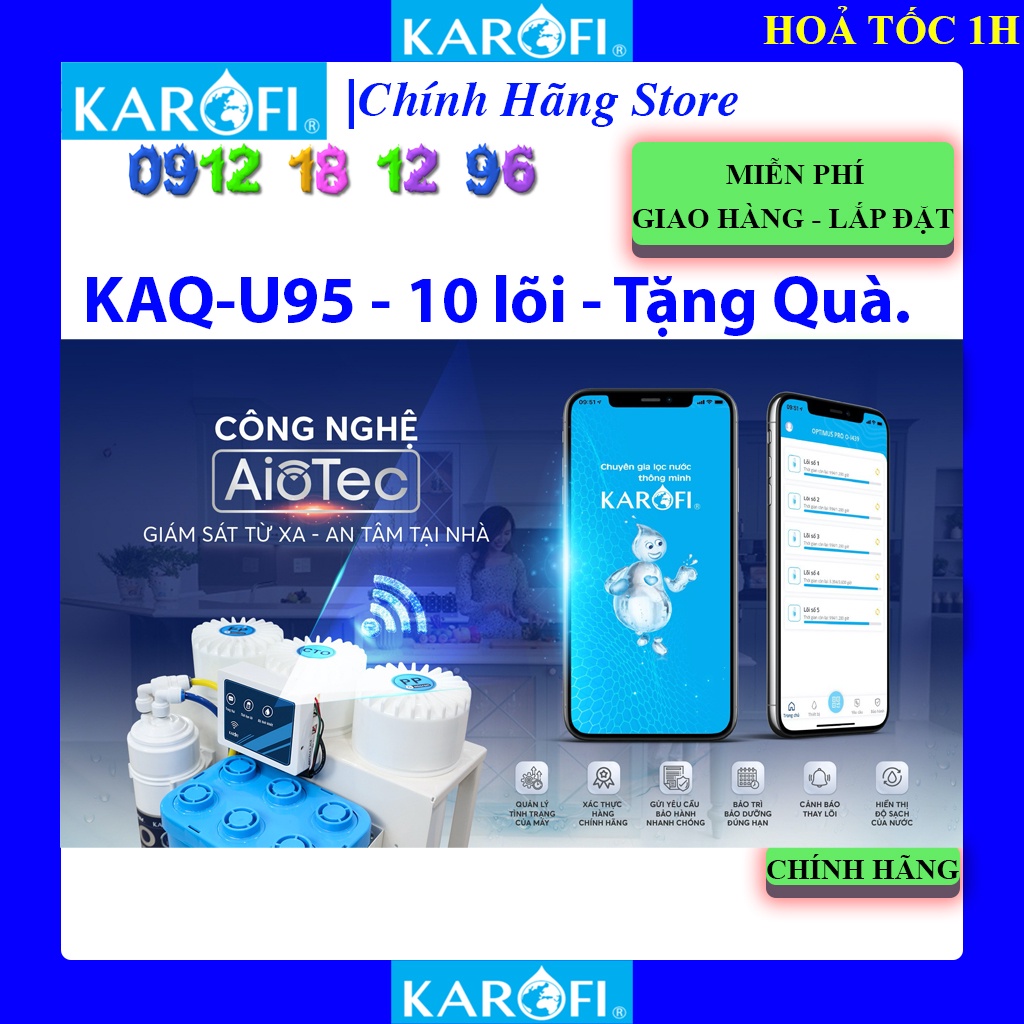 [Mã ELHAMS5 giảm 6% đơn 300K] Máy lọc nước Karofi KAQ-U95 , Bảo hành chính hãng 3 năm, Tặng lõi lọc + Bút thử nước