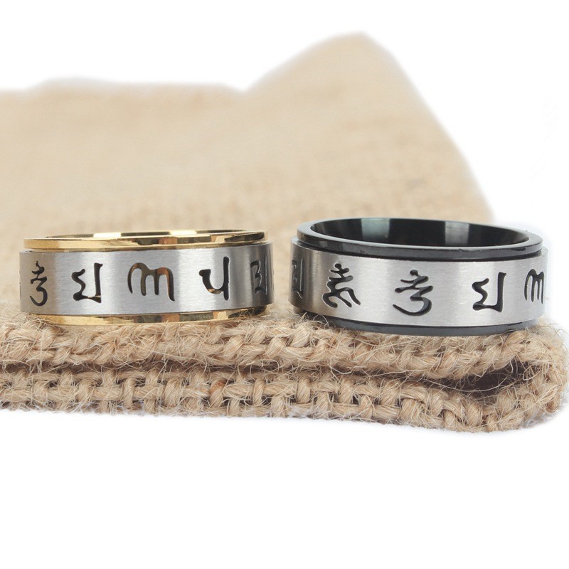 suxin jewelry/Nhẫn xoay thép titan nam và nữ - Trang sức phong cách phật giáo