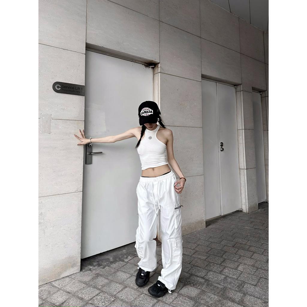 Quần Dài Kaki Ống Rộng Túi Hộp Cạp Cao Lưng Chun Bo Chân Phối Dây Rút Trendy Nam Nữ Unisex