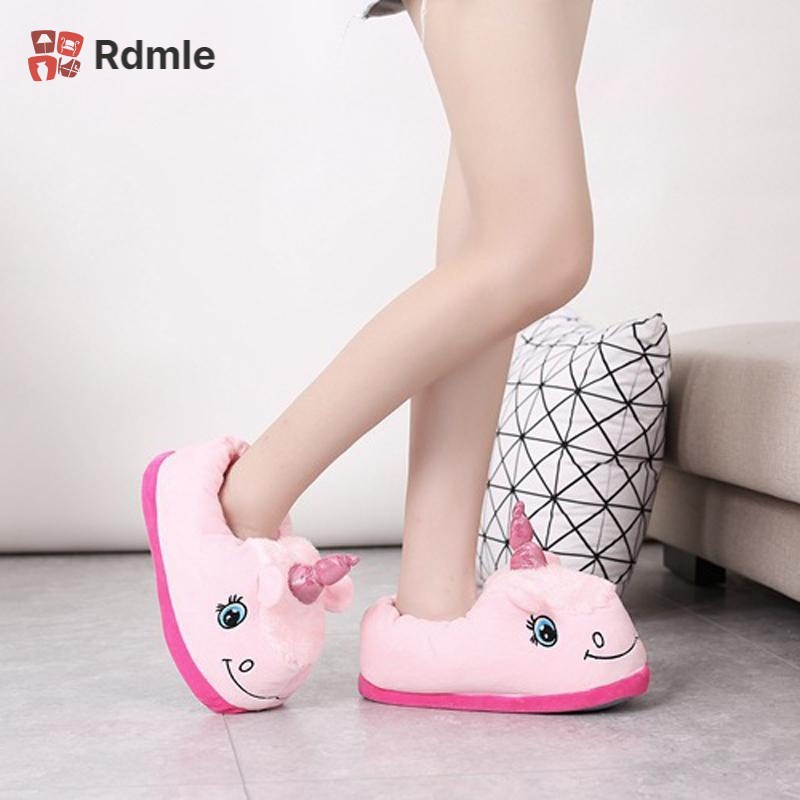 [COD]# RDMLE Home shoe Fashion Fantasy White Unicorn Plush Cotton Slippers Slip On Adult Size