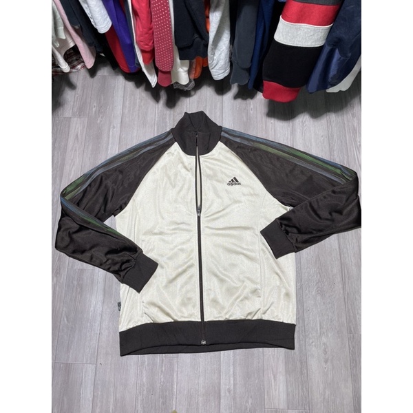 Áo khoác thể thao nam nữ hiệu Adidas màu kem phối sọc đẹp size L(65x54)