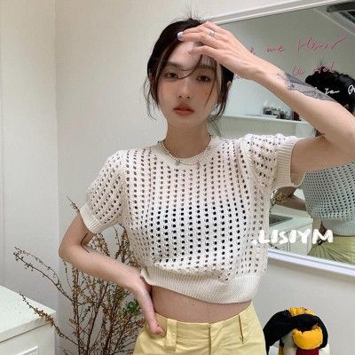 Áo lưới màu Quảng châu cổ tròn bo