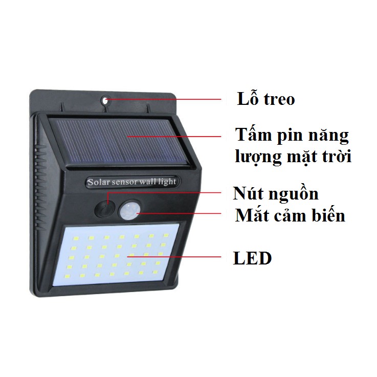 Đèn cảm biến hồng ngoại năng lượng mặt trời 100 led 3 chế độ sáng, Đèn năng lượng mặt trời, đèn led