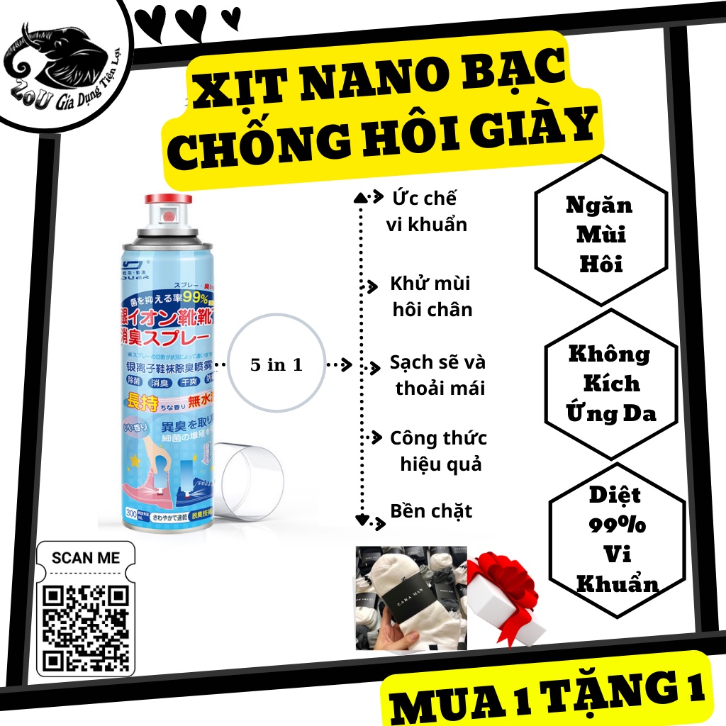 Xịt Khử Mùi Giày Nano Bạc Loại Bỏ Mùi Hôi Diệt Vi Khuẩn Không Gây Kích Ứng Da