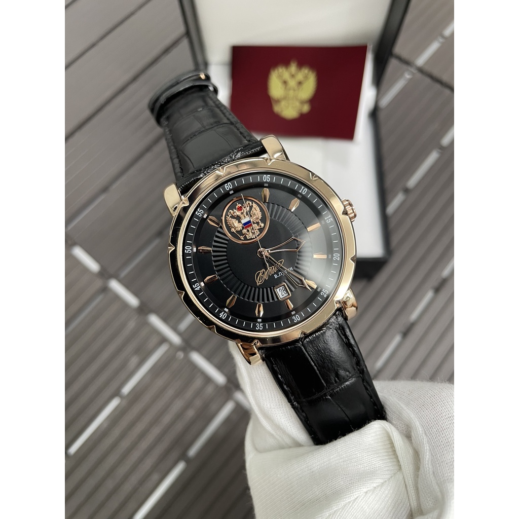 Đồng hồ Nga Poljot president carving black Putin, máy Automatic, dây da bò