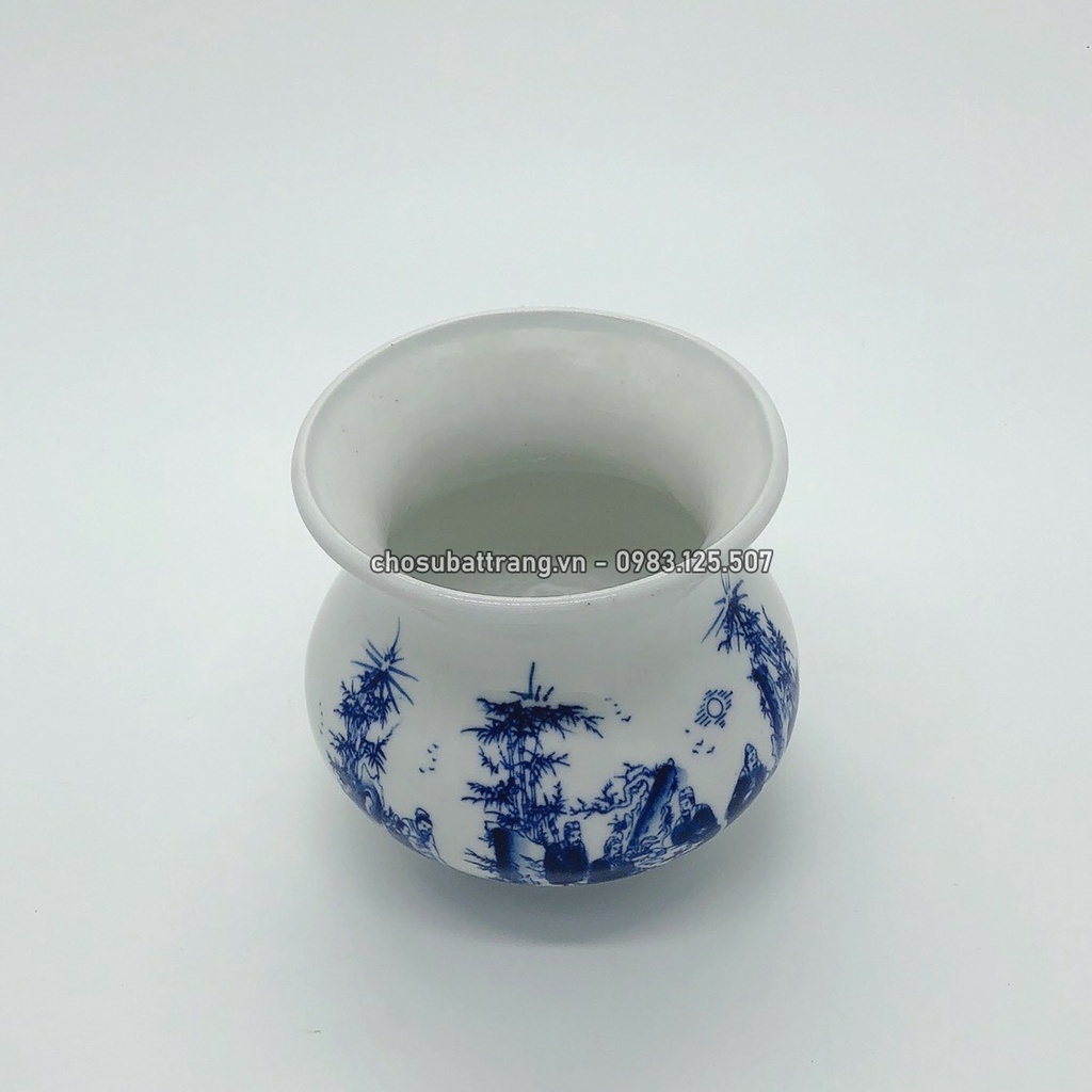 Ống nhổ trầu cau men xanh lam