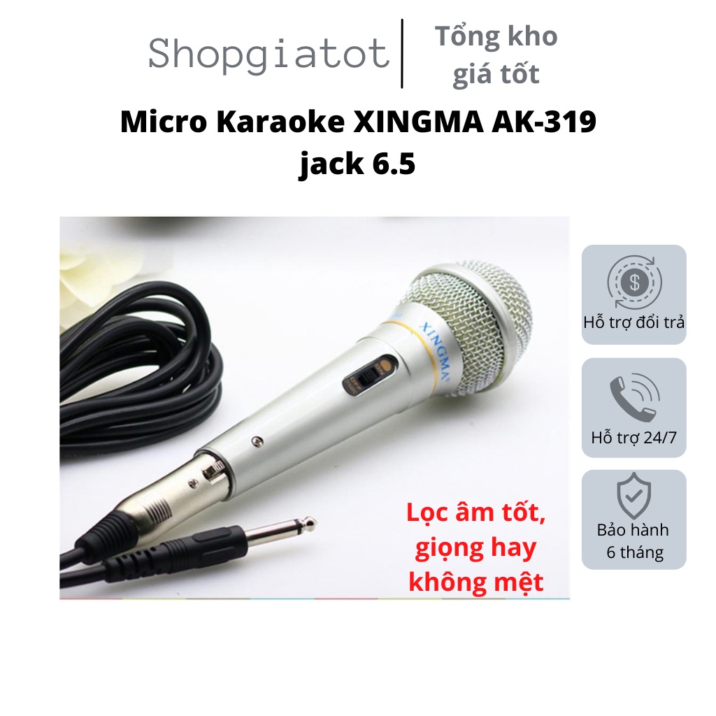 Mic Hát Karaoke CHỐNG HÚ RÍT, Micro Karaoke XINGMA AK-319 JACK 3.5 và 6.5 Lọc Âm Tốt Cắm điện thoại, đầu hát-Bảo hành