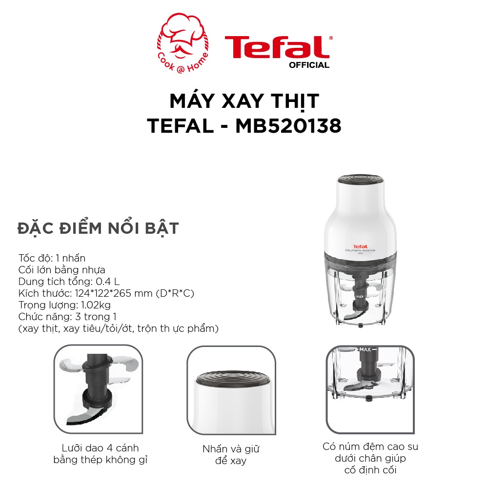 [Thương hiệu Pháp] Máy xay thực phẩm Tefal Essential MB520138