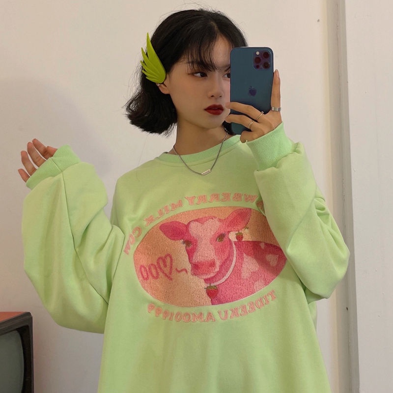 Áo Sweater dáng rộng in hình quả bơ dễ thương thời trang xuân thu cho nữ