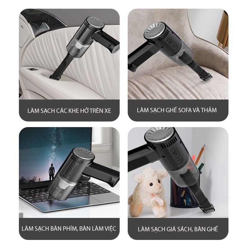 Máy Hút Bụi Cầm Tay Không Dây, Có Đèn Cao Cấp, Lực Hút Lớn 9000PA, Êm Ái Mạnh Mẽ, Sử Dụng Trong Nhà, Ngoài Trời, Ô Tô
